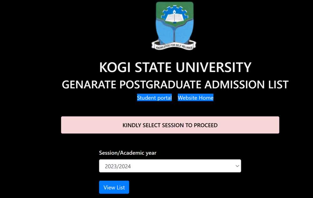 KOGI admission list portal