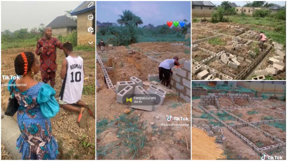 Laying foundation/man prayed on his land.