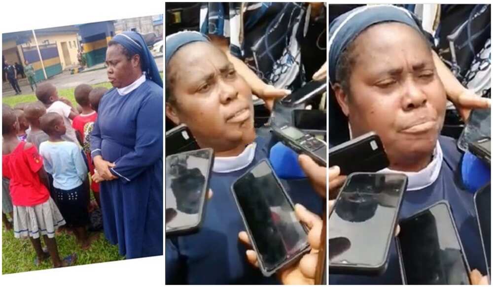 Little children standing with Reverend Sister Maureen Wachinwu who is alleged toe be keeping the illegally in Rivers state, Nigeria.