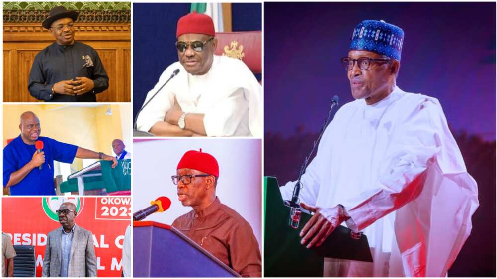 Nyesom Wike/President Muhammadu Buhari/Ifeanyi Okowa/Godwin Obaseki/Duoye Diri/Udom Emmanuel/Niger Delta State/2023 Election/PDP/APC/Delta state/Rivers state/Bayelsa state/Edo state/Akwa Ibom state