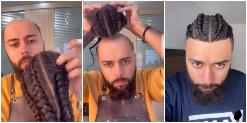 Video of Man Transforming His Bald Look With Braided Wig Sparks