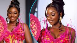 "Pure elegance": Model rocks kente gown designed with beads, rhinestones, and petals for her wedding
