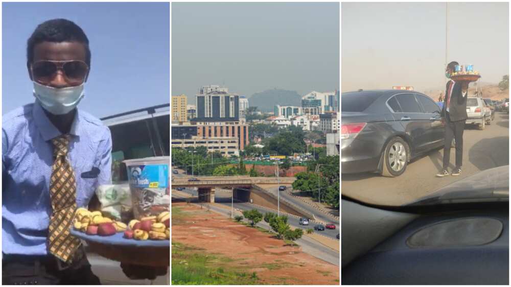 Young Nigerian man with suits and tie hawks kola nuts, sweets in Abuja traffic, his video goes viral