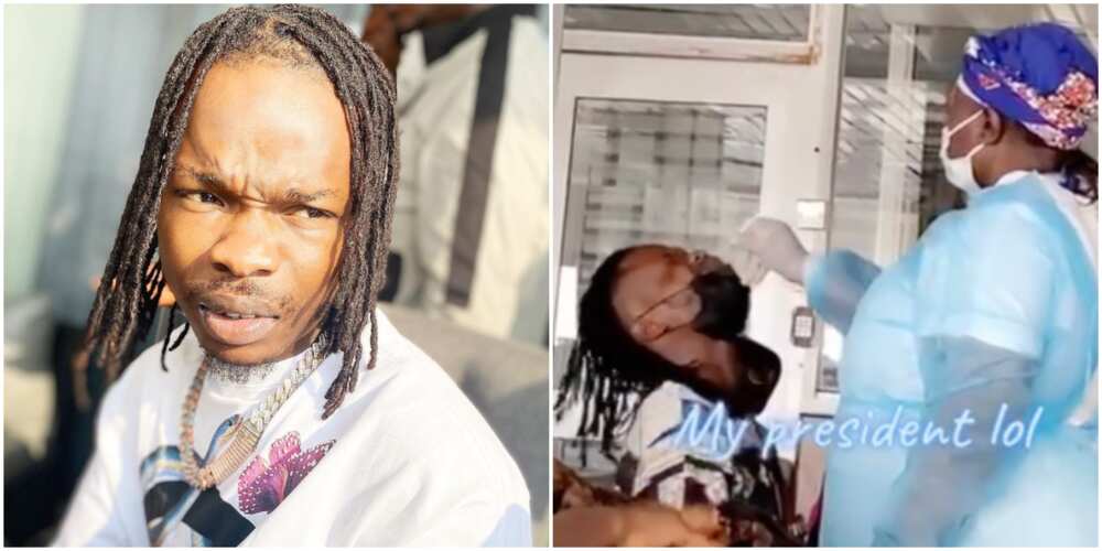 Mafo crooner Naira Marley gets jittery while taking COVID-19 test, bursts into fits of laughter
