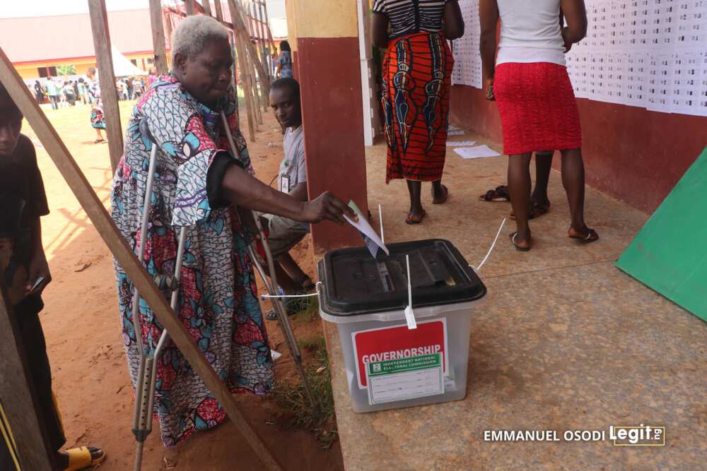 Anambra Decides: 70-year-old physically-challenged pensioner Catherine Egbuche cast her vote