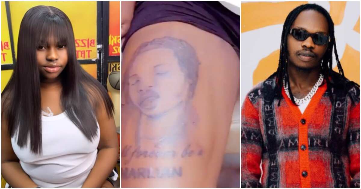 Influencer Mandykiss y@nks off tattoo of singer Naira Marley from her  thighs. – Instablog9ja