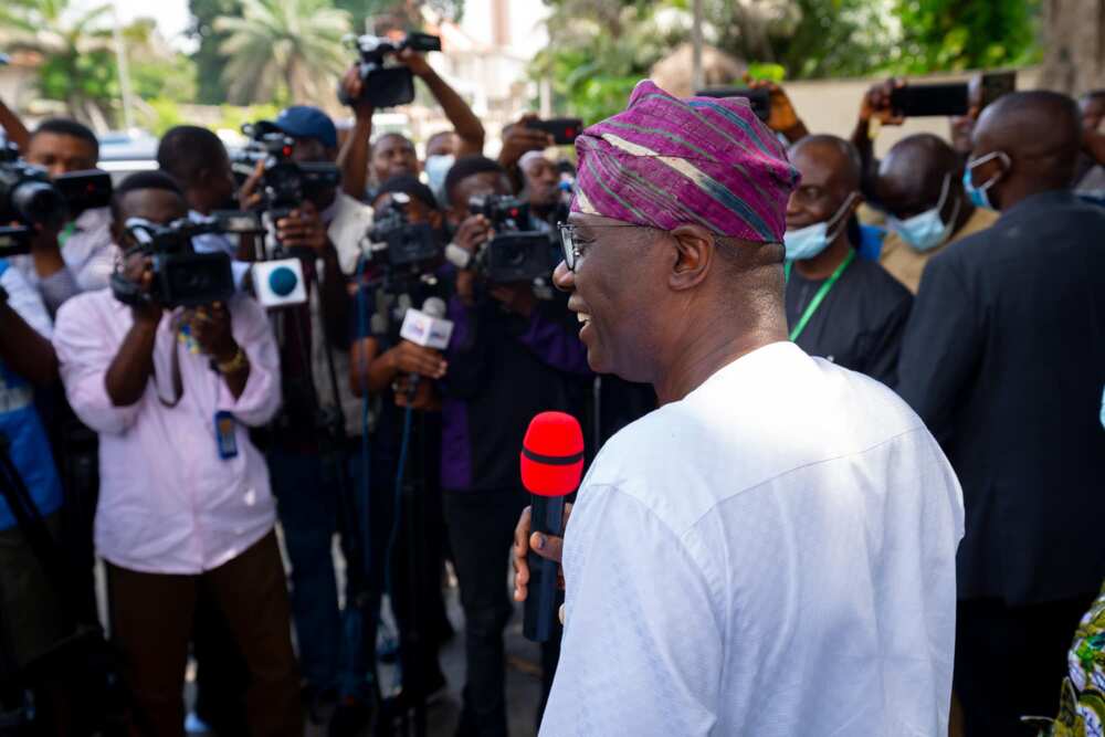 Sanwo-Olu addressing pressmen