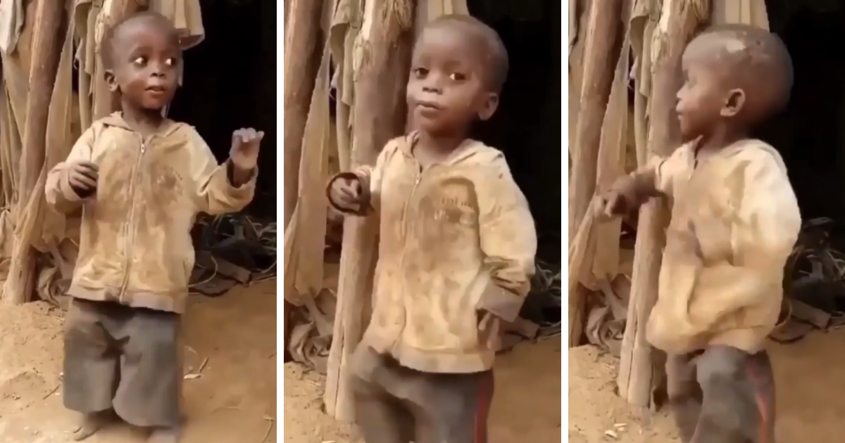 Cute little boy in big dirty shorts shows off unique legwork as he dances, video melts hearts on social media