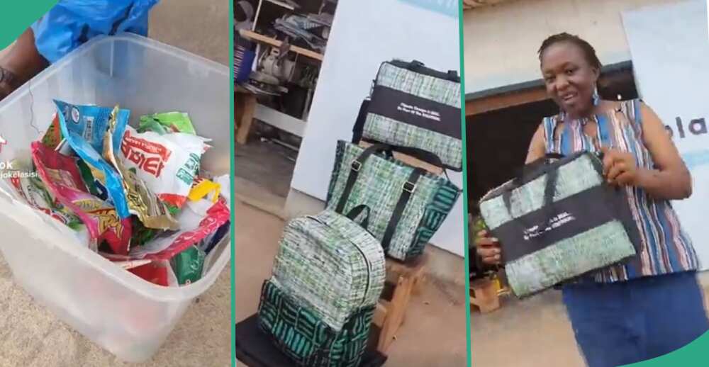 Nigerian lady, Adejoke Lasisi, converts detergent sachets to beautiful bags