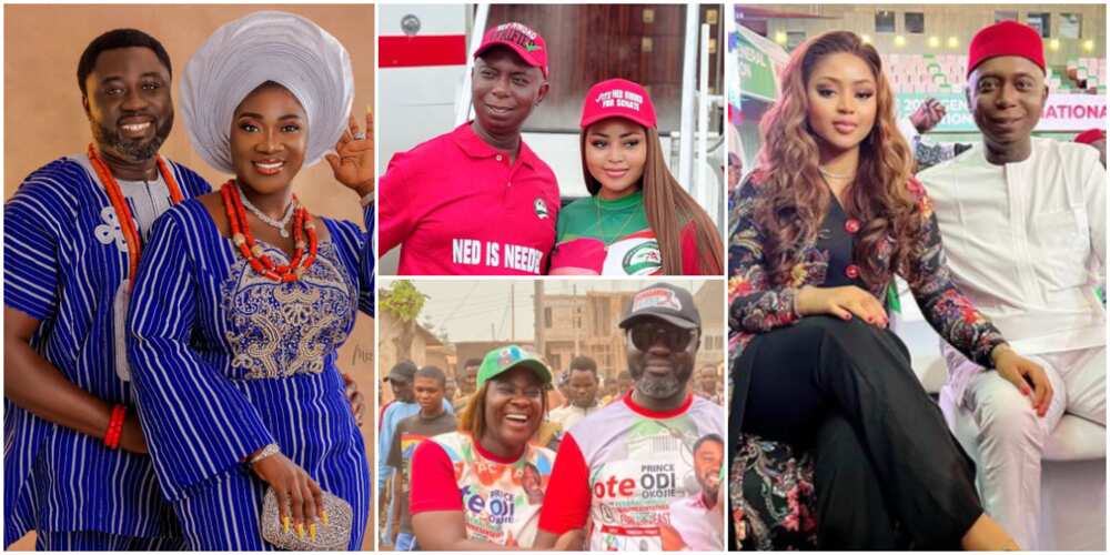 Mercy Johnson and husband, Mercy Johnson with husband during political rally, Regina Daniels and husband during political rally, Regina Daniels and husband