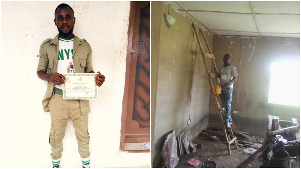 Nigerian mechanical engineer graduate turns petty house painter to survive, shares his NYSC photo