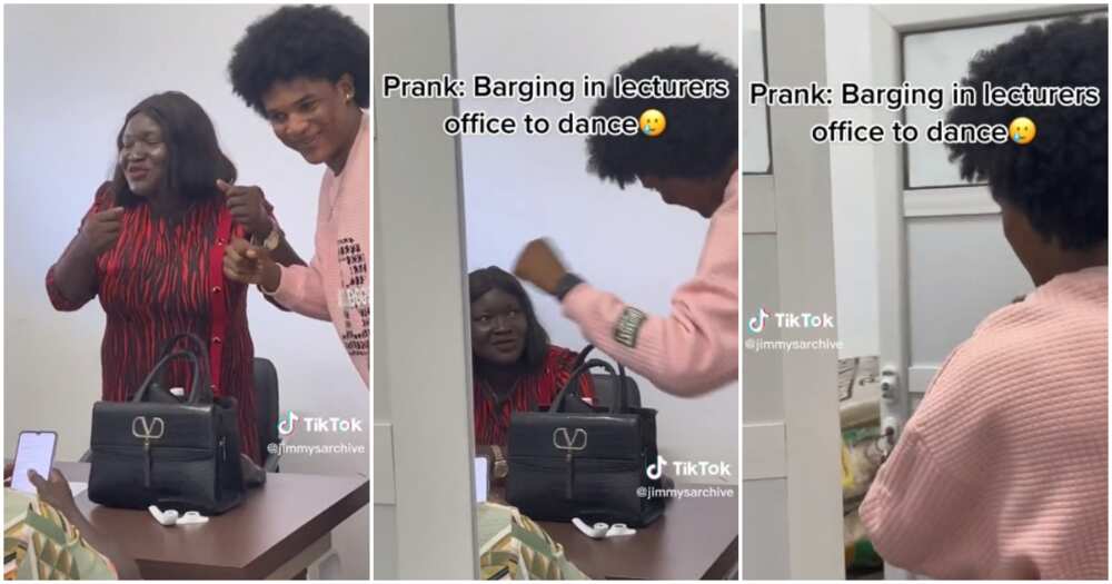 Nigerian student barges into female lecturer's office, dances for lecturer, lecturer dance video