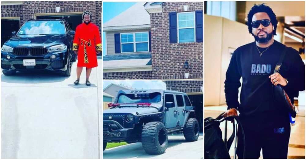 Sonnie Badu shows off expensive whip in his mansion.