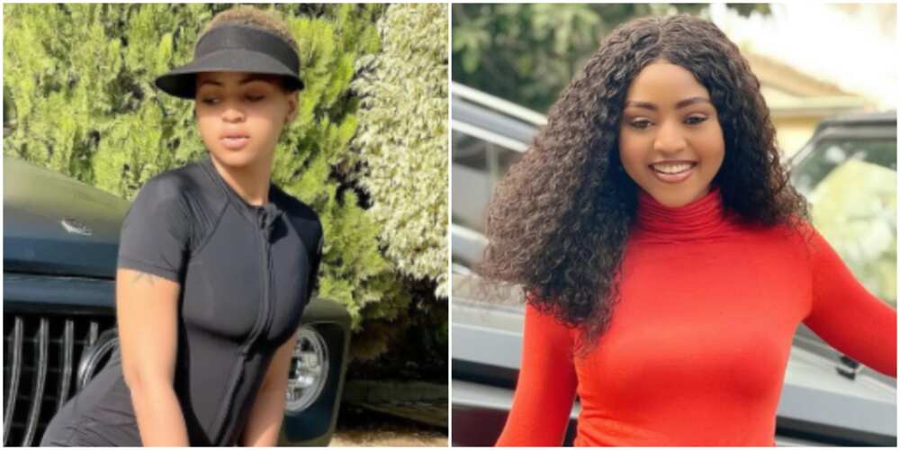 Regina Daniels flaunts figure in swimwear photos, Nigerians react