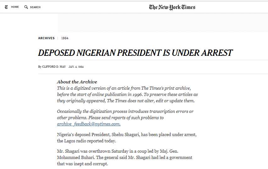 FLASHBACK: How the media reported the coup that removed Shagari in 1983