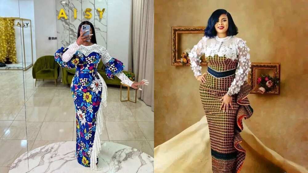 Long-sleeved lace-Ankara designs Long-sleeved lace-Ankara designs