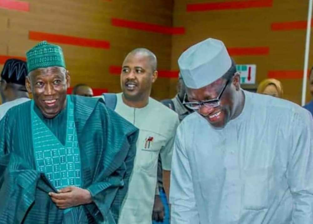 Ganduje and Jibrin smiling