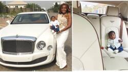 Like a boss! Linda Ikeji shows off son Jayce as he sits in his N120m Bentley (photos)