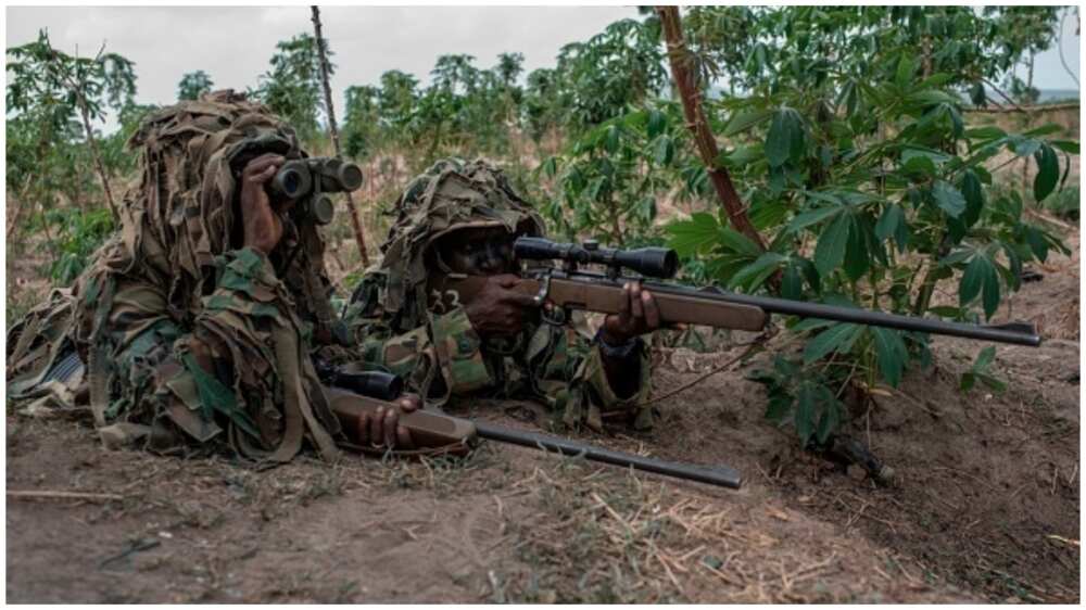 Members of the Nigerian Armed Forces Sniper Unit wearing ghillie suits.