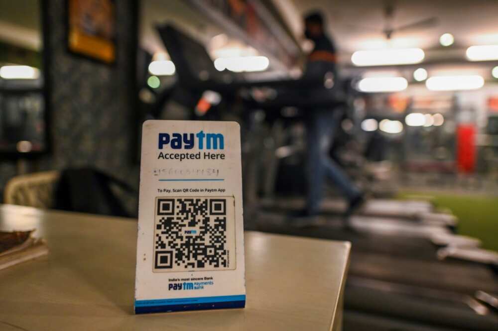 A Paytm sign greets clients at a gym in New Delhi in November 2021