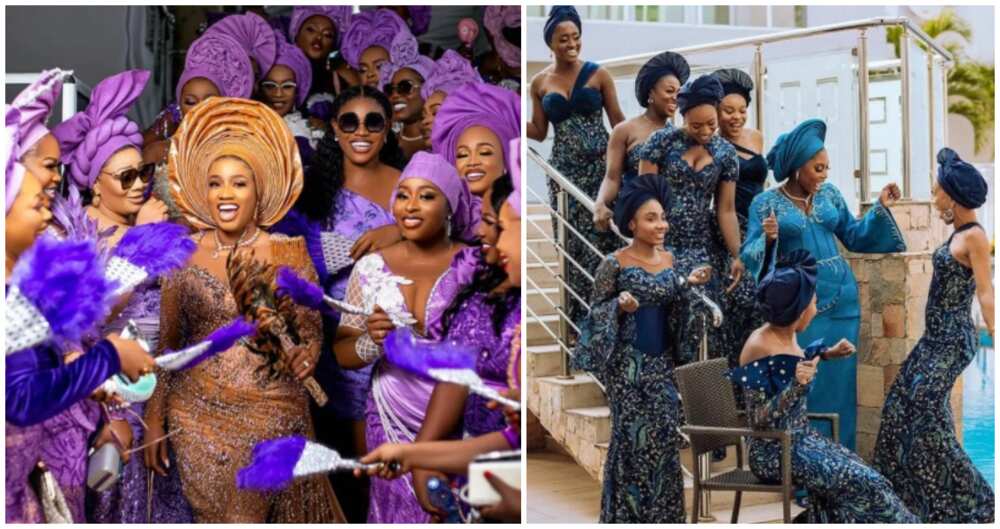 Photos of brides with their asoebi ladies.