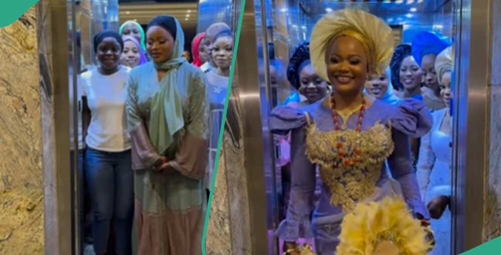 Bride and her asoebi ladies adorn different colours of dresses