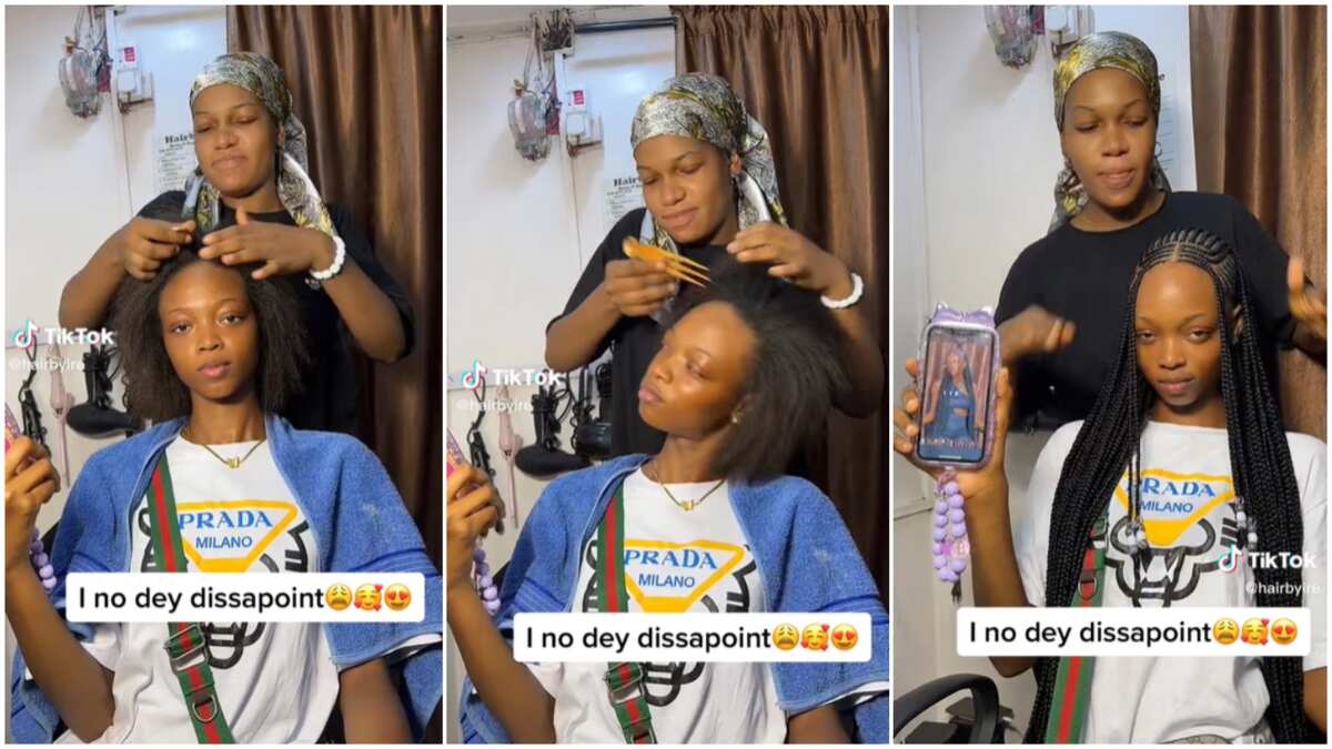 How Nigerian hairdresser changed lady's looks to queen's after weaving her hair in video (watch)