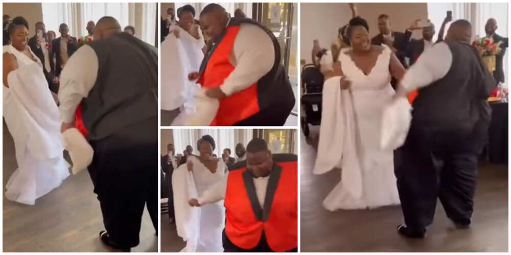 Mixed reactions as chubby groom and bride dazzle guests with shoulder dance moves