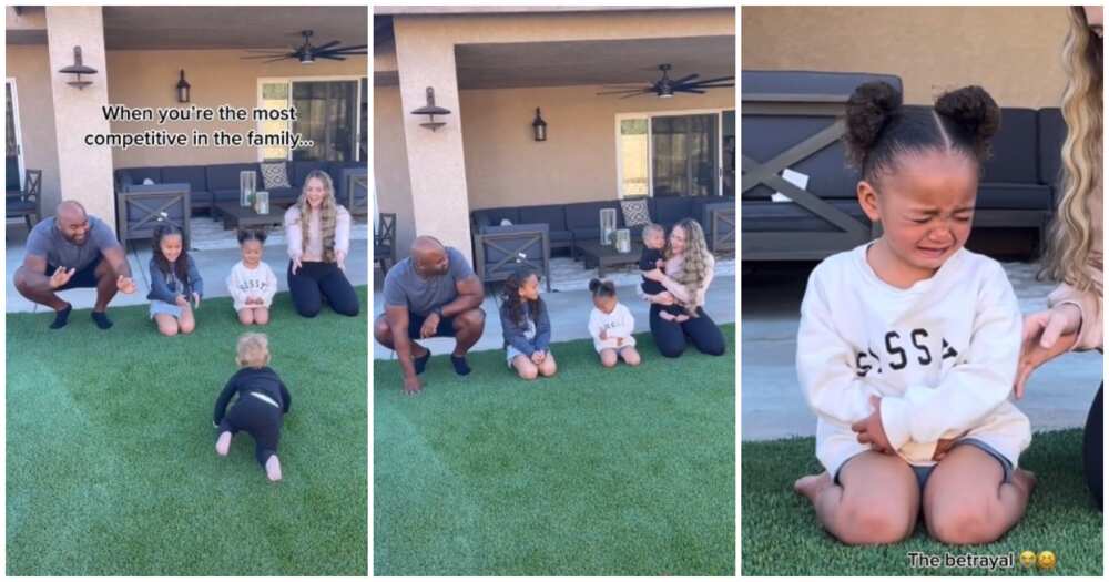 Family game, little girl sheds tears, baby bro picks mum Family game, little girl sheds tears, baby bro picks mum