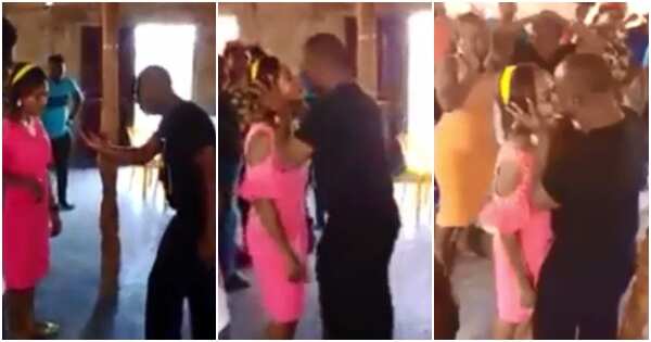 Reactions as pastor kisses church member during deliverance