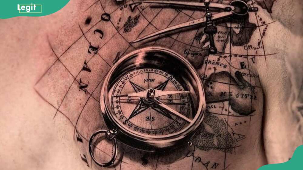 Map and clock tattoo