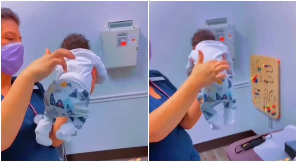 Cute little baby seen responding in a stunning way to doctor's tickles.