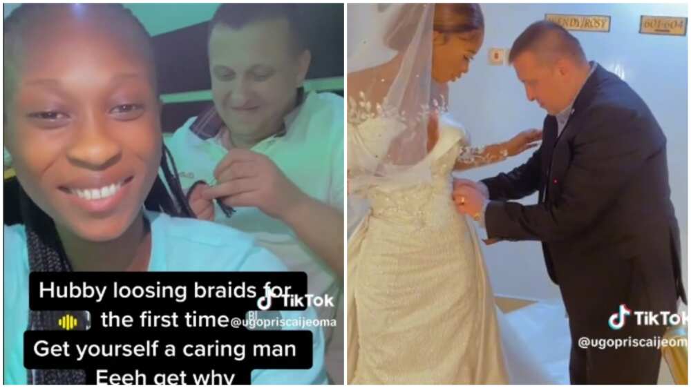 African woman shares heartwarming video of white hubby's deep affection. Photograph Supply: Tiktok African woman shares heartwarming video of white hubby's deep affection. Photograph Supply: Tiktok