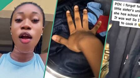 Lady displays final result after cooking sister's uniform in boiling water, video trends online