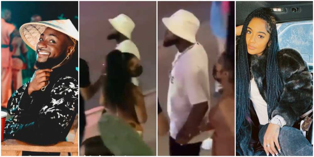 Nigerians react as video captures Davido with alleged American girlfriend Mya Yafai