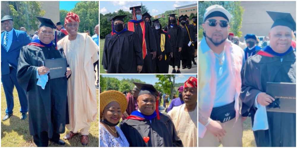 Davido's Billionaire Father, Cousin B Red Attend Uncle's Graduation Ceremony in the US
