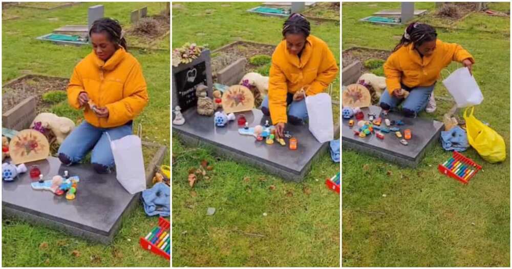 Photo of mom at her daughter's grave.