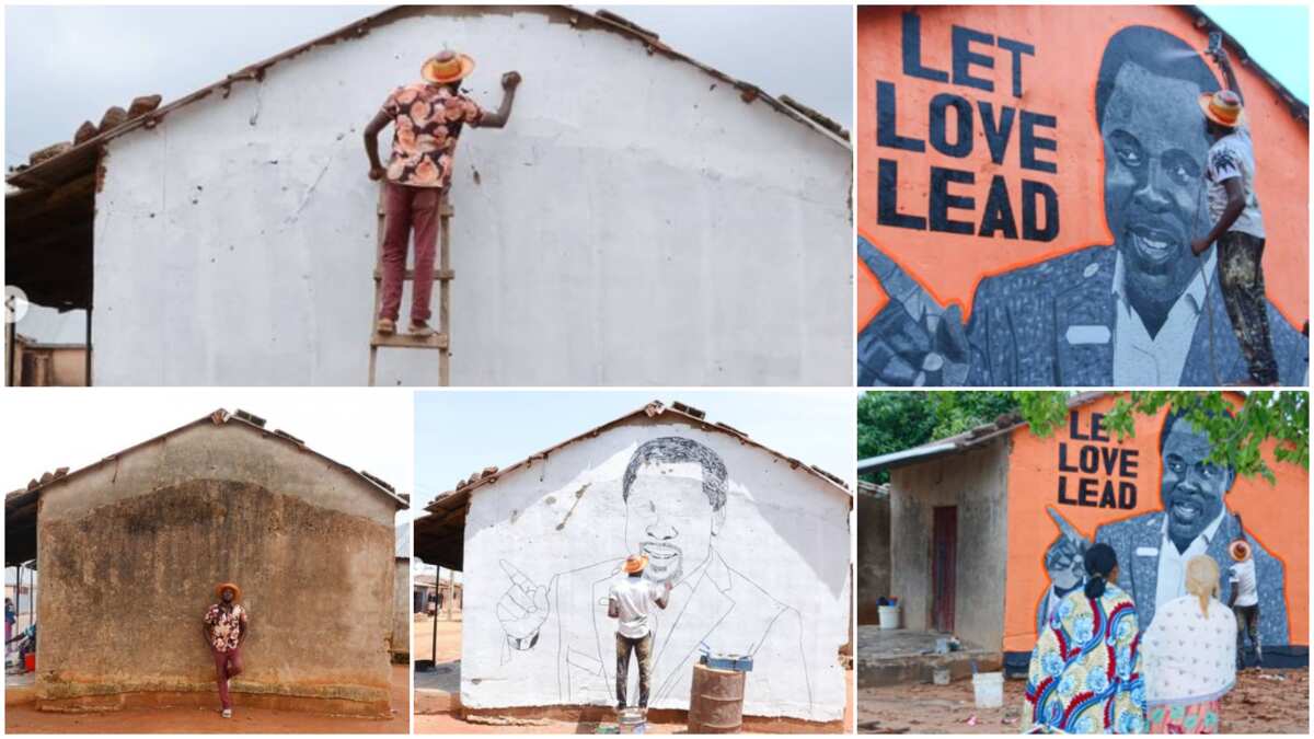 Talented young man paints TB Joshua on a wall, honours the late prophet with his gift, photos go viral