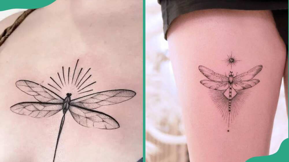 Sun and dragonfly tattoo