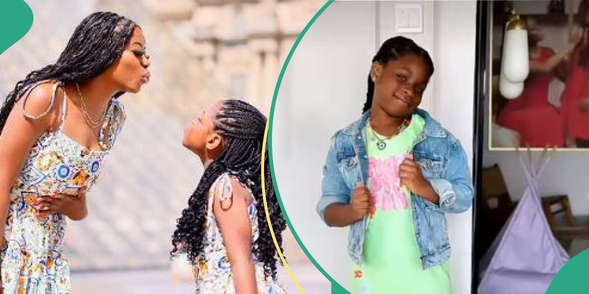 Davido's 1st child Imade shocks netizens with her fashion sense as she picks outfits for school (video)