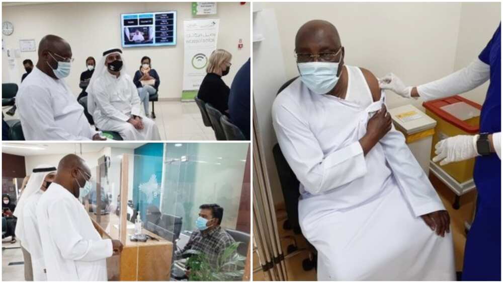 Coronavirus: Atiku takes a jab of COVID-19 vaccine in Dubai (photos)