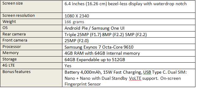 a50 specs samsung