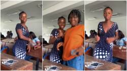 Beautiful lady & her friend shake waists gently in class, coursemates mind their business