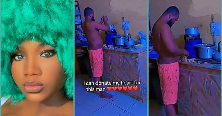 Watch heartwarming video of Nigerian man cooking for wife at 2 am