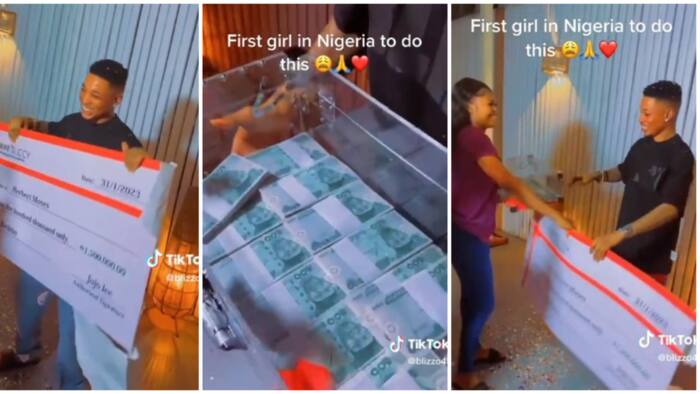 Cute video as young lady gifts her boyfriend N1.5m in new notes as birthday gift, sends netizens into a frenzy