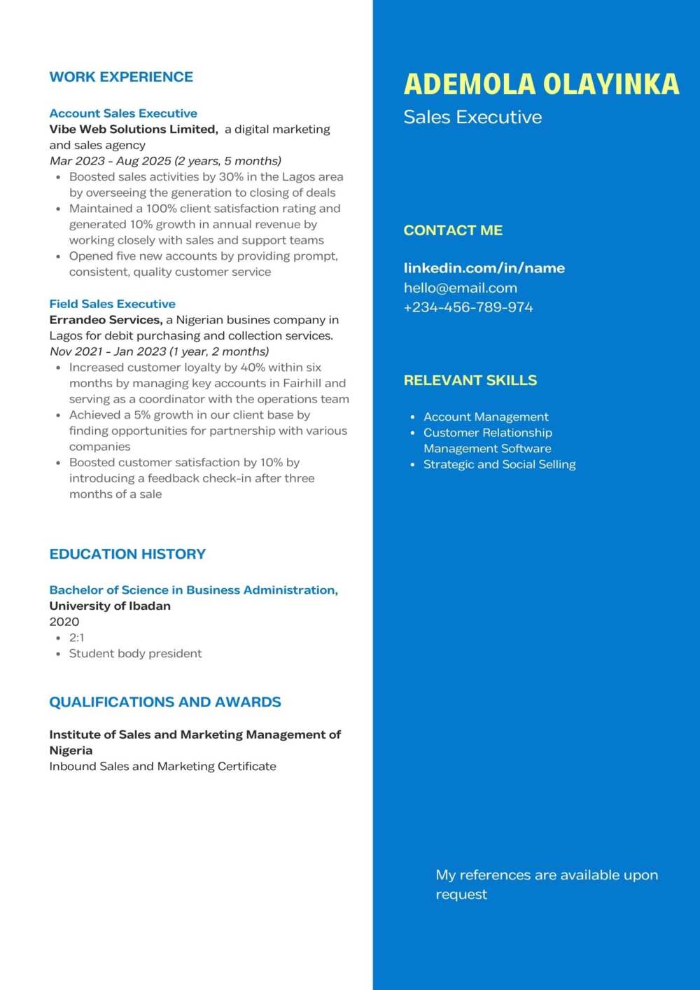 cv sample in nigeria cv sample in nigeria