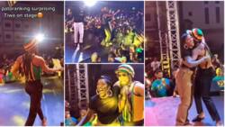 Tiwa Savage jumps happily after realising the ‘fan’ who surprised her on stage was Patoranking, video trends