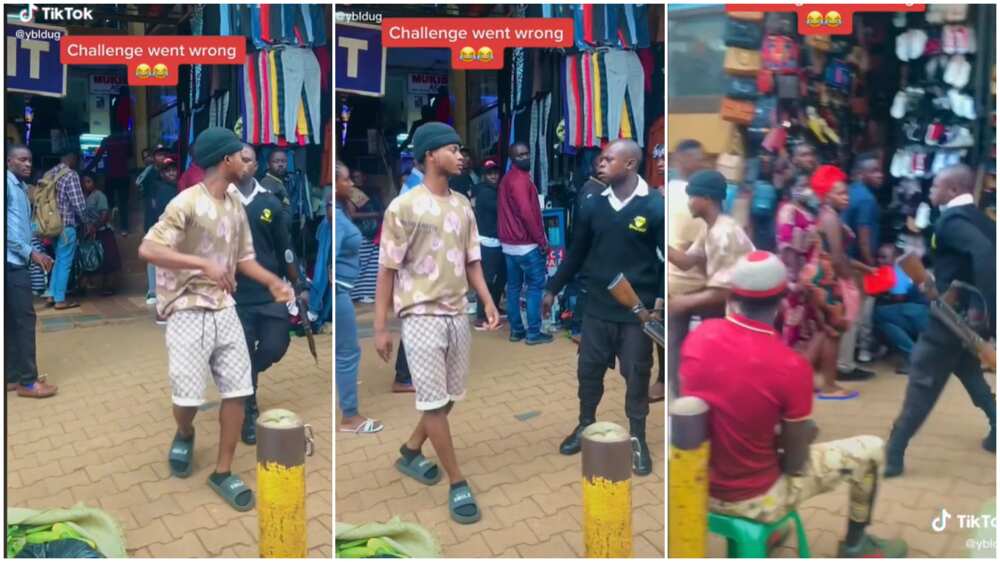 Creating content in public place/security man chased young man.