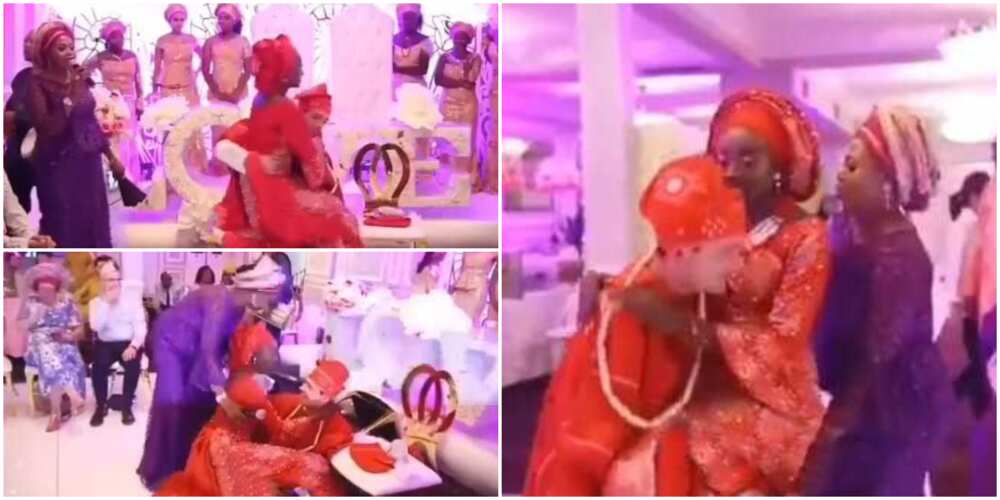 Moment Oyinbo groom crashed to the floor while carrying his Nigerian bride at wedding goes viral