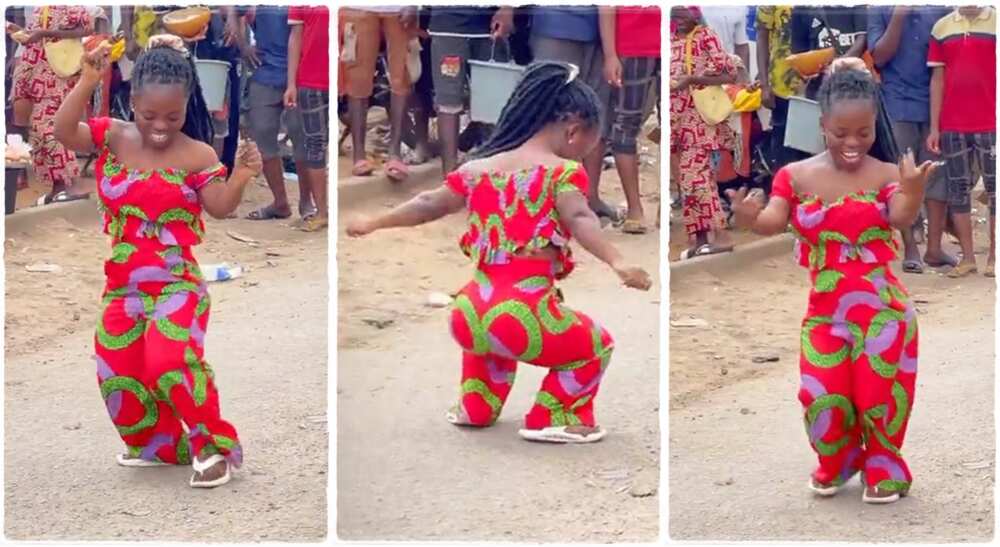 Photos of dwarf posing for a dance inside a market.